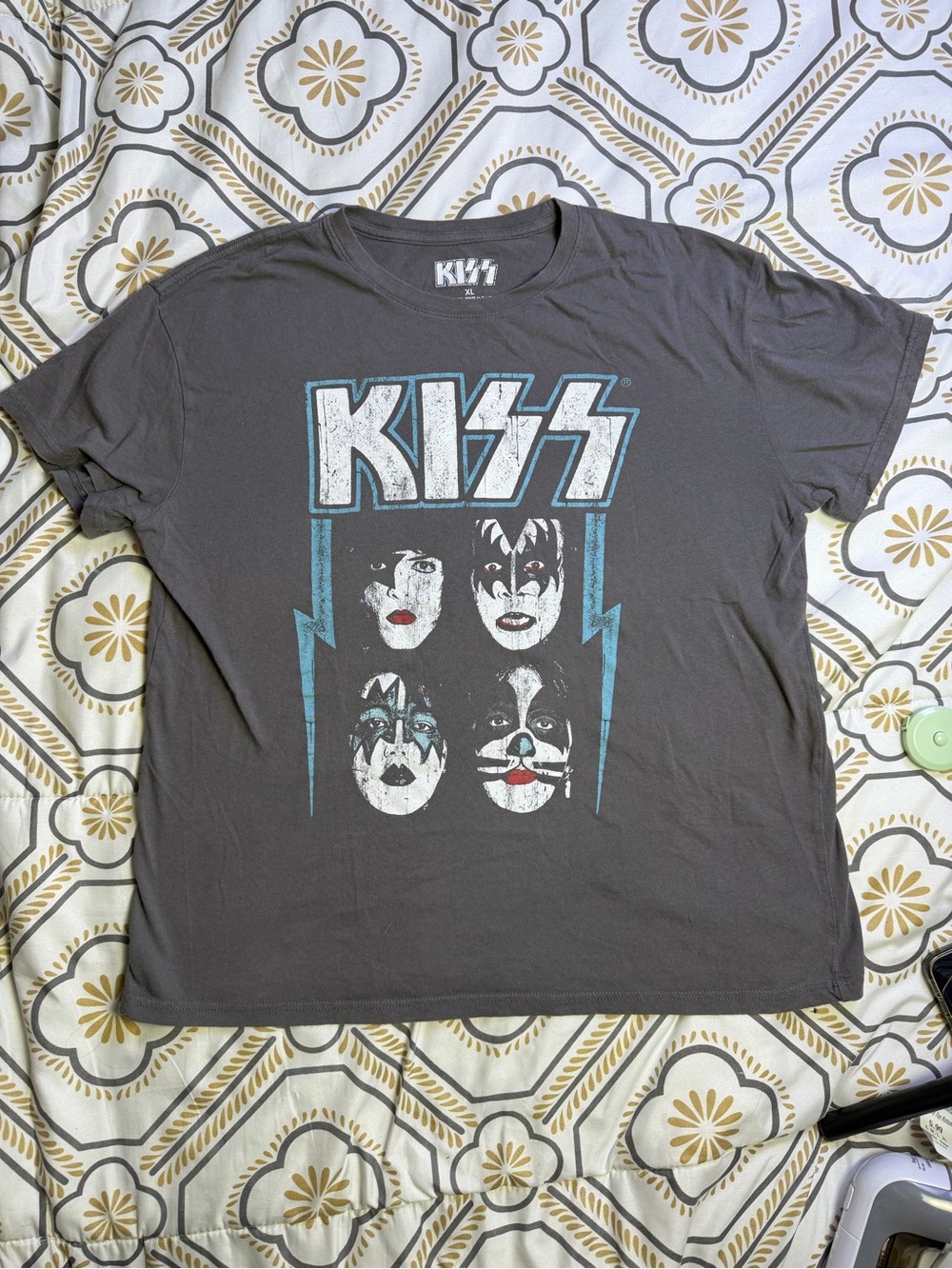 KISS Graphic Band T-Shirt Gray Faces Tee XL